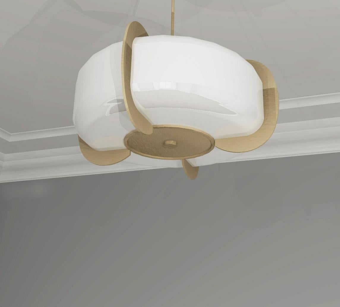 European Imagin Contemporary Deco Pendant in Brushed Brass and Opal Glass For Sale