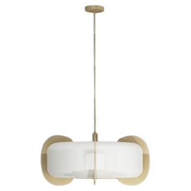 Imagin Contemporary Deco Pendant in Brushed Brass and Opal Glass