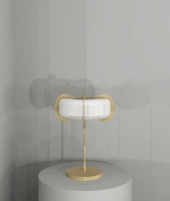 Imagin Contemporary Deco Table Lamp in Brushed Brass and Opal Glass