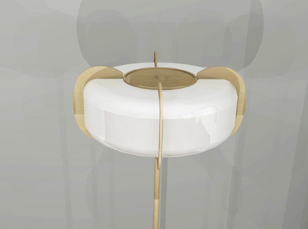 European Imagin Contemporary Deco Table Lamp in Brushed Brass and Opal Glass For Sale