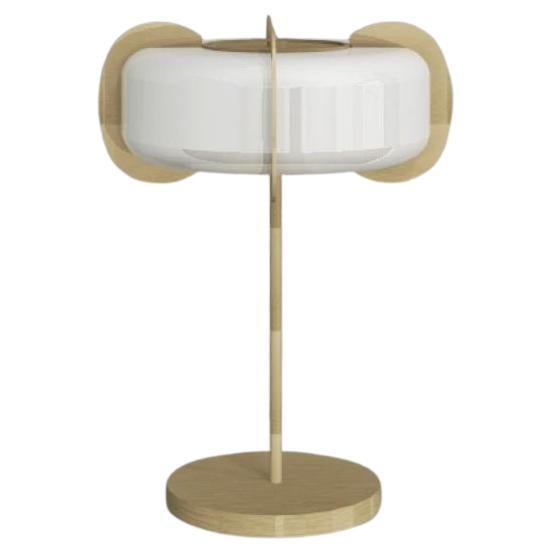 Zeitgenössische Deko-Tischlampe aus gebürstetem Messing und Opalglas von Imagin