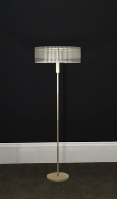 Imagin Contemporary Floor Lamp in Brushed Brass and Fluted Glass