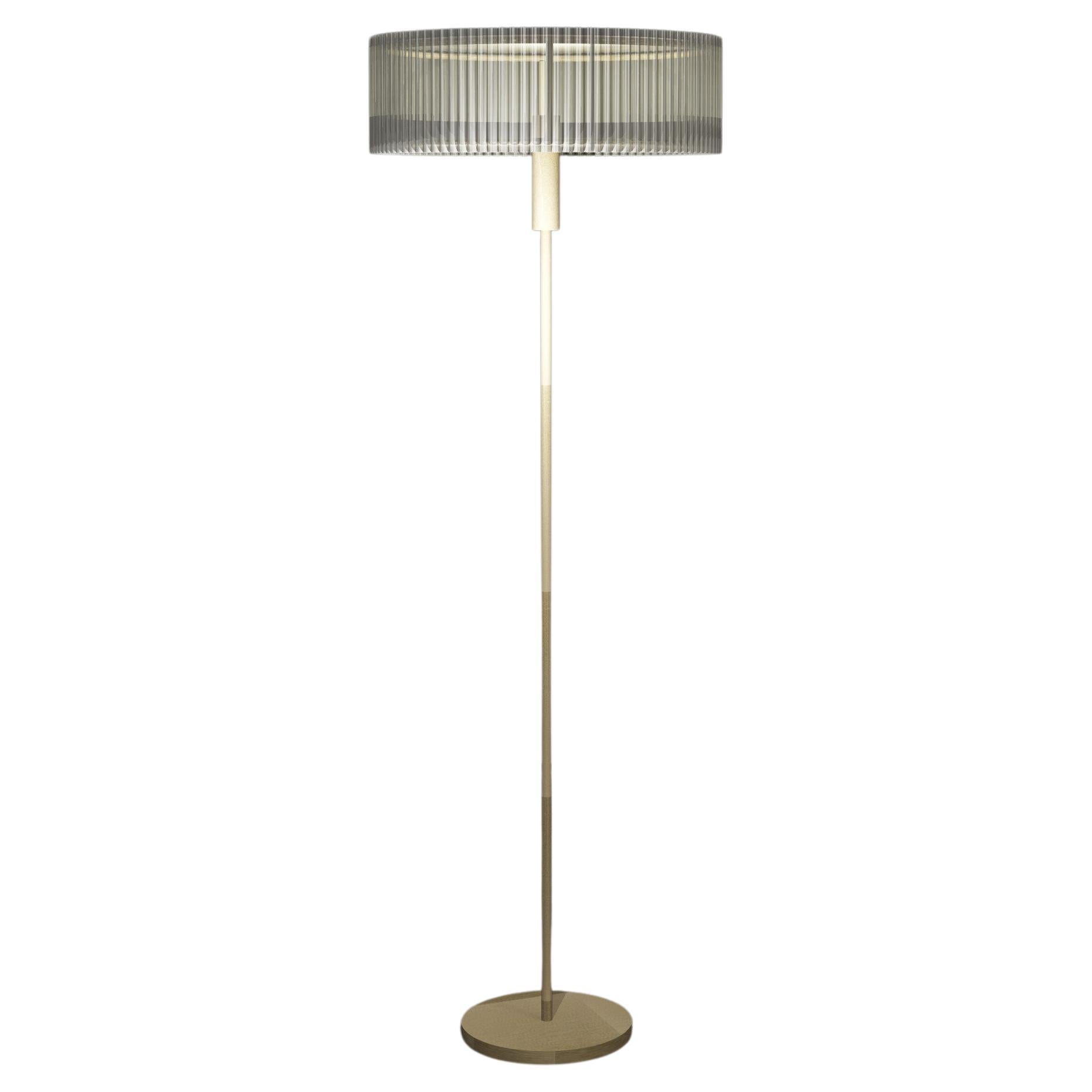 European Imagin Contemporary Floor Lamp in Brushed Brass and Fluted Glass For Sale