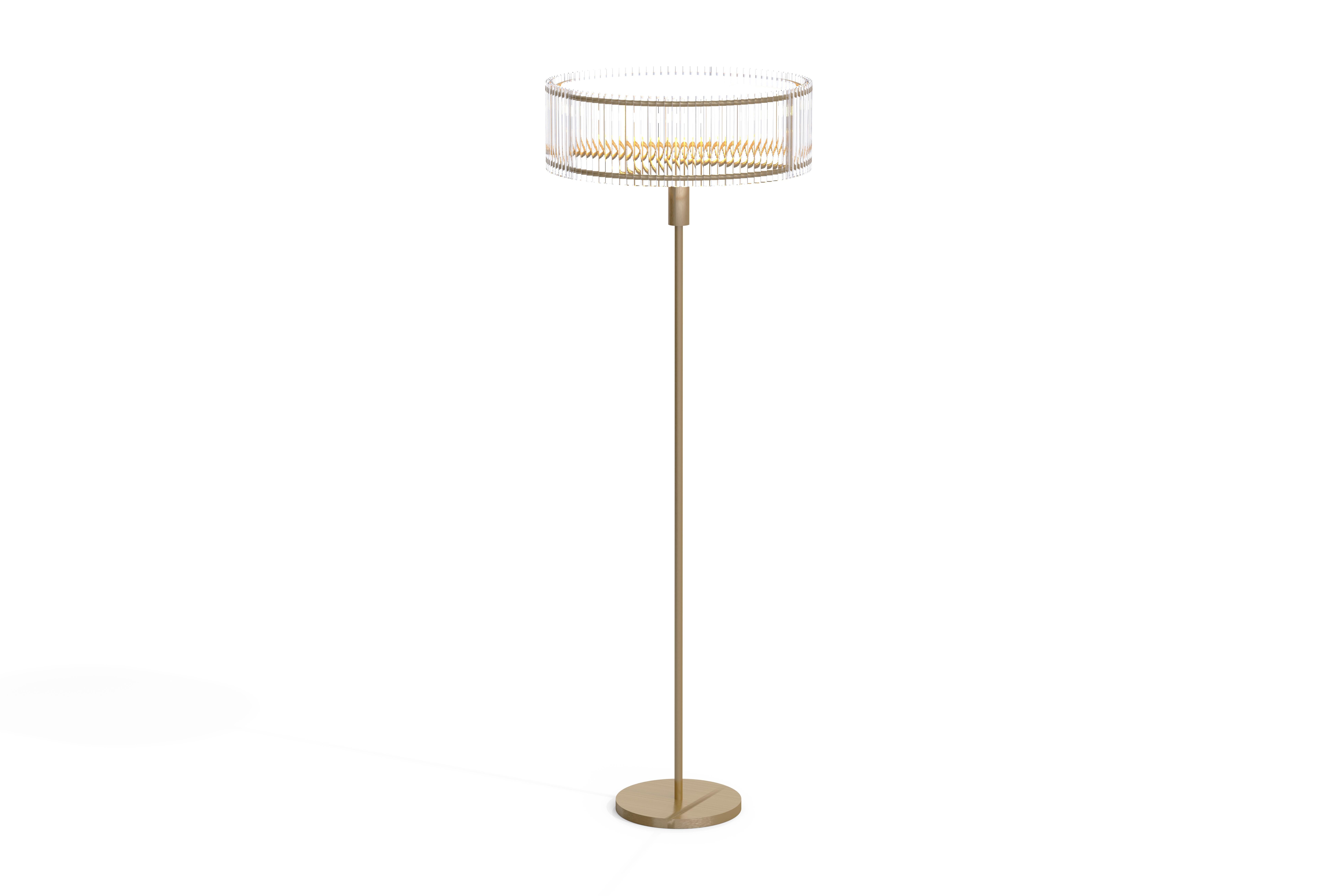 Imagin Contemporary Floor Lamp in Brushed Brass and Fluted Glass