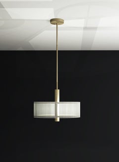 IMAGIN Contemporary Pendant in Brushed Brass and Ribbed Glass
