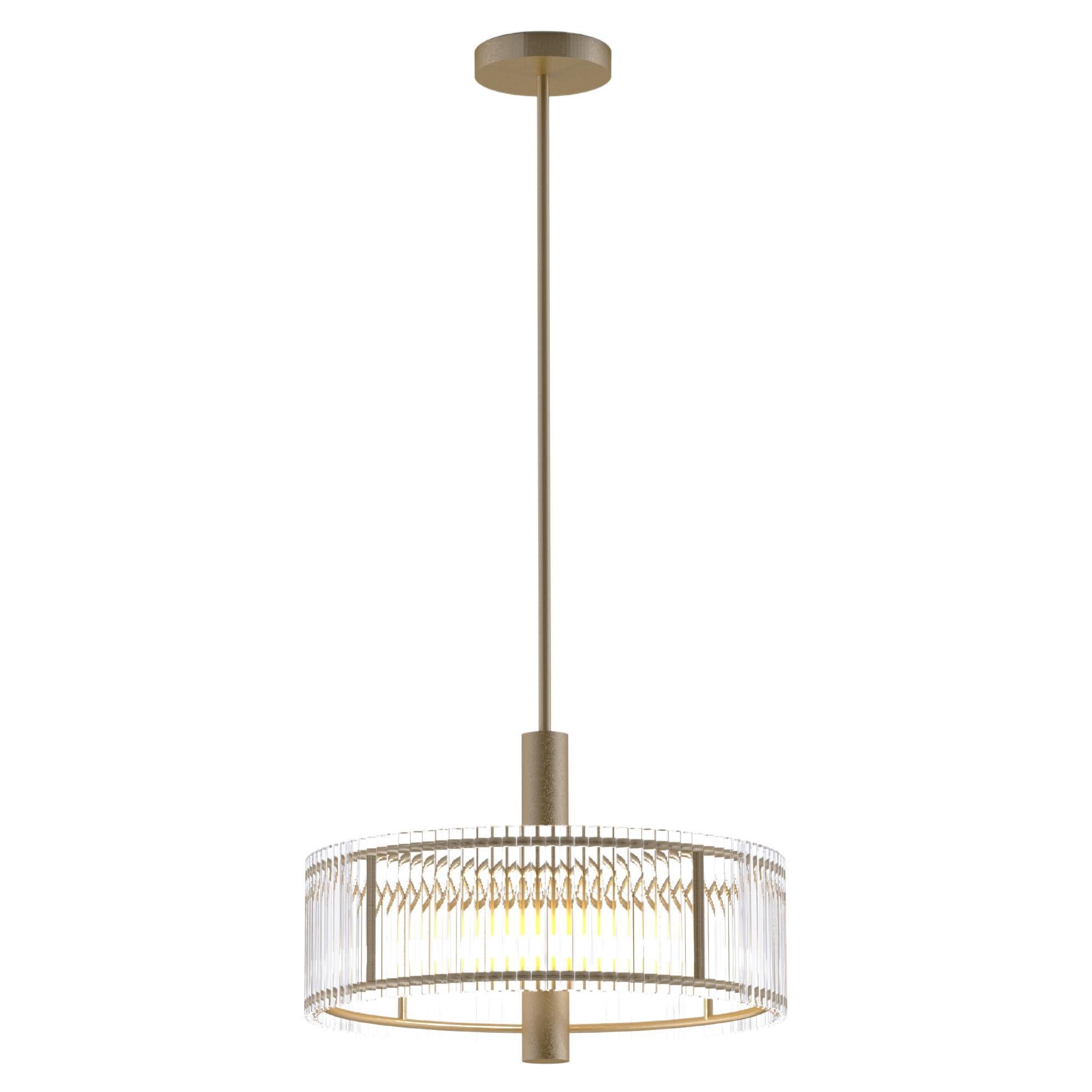 IMAGIN Contemporary Pendant in Brushed Brass and Ribbed Glass For Sale