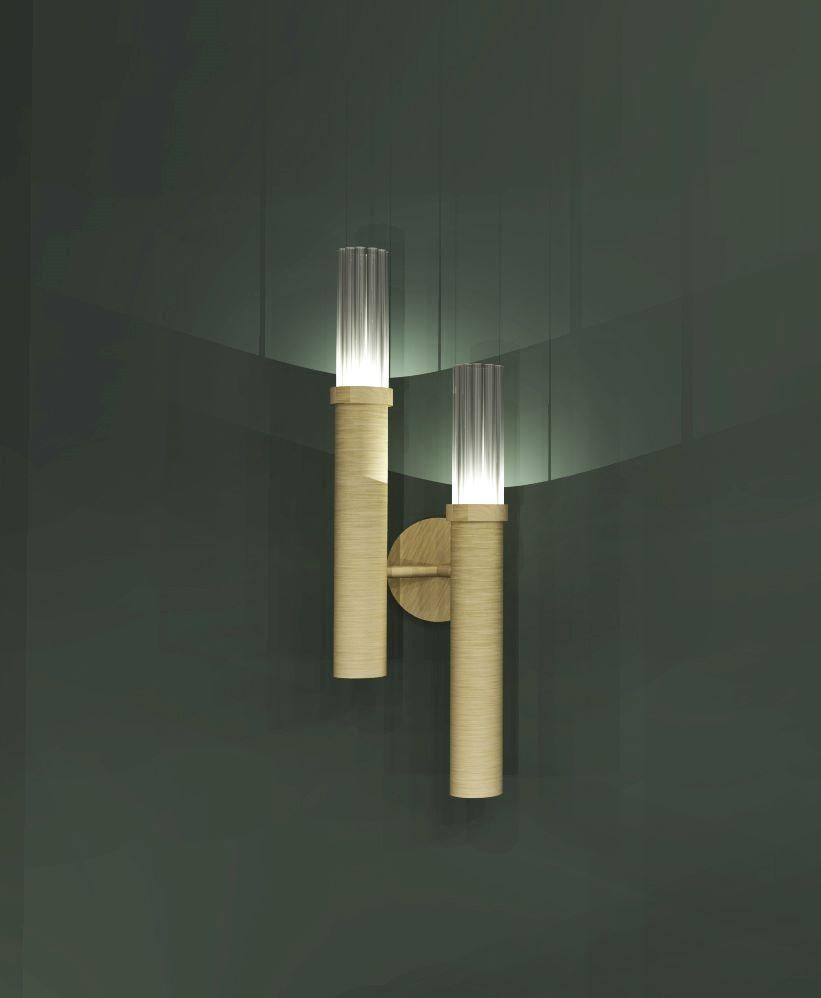 European IMAGIN Contemporary Wall Light in Brushed Brass and Ribbed Glass For Sale