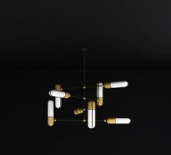 Imagin Deco Chandelier in Antique Bronze, Antique Brass and Frosted Glass