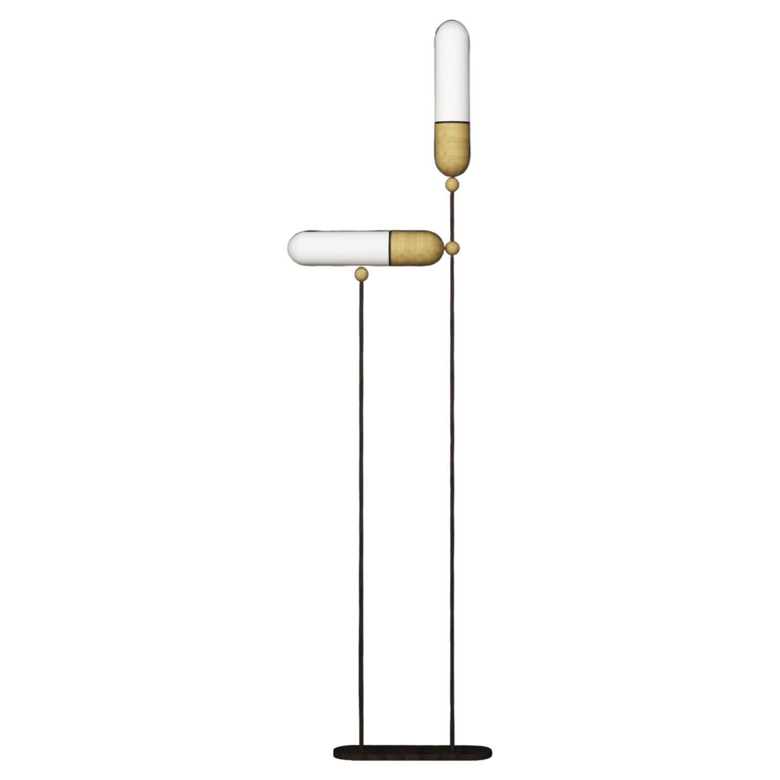 Imagin Deco Floor Lamp in Antique Bronze, Antique Brass and Frosted Glass For Sale