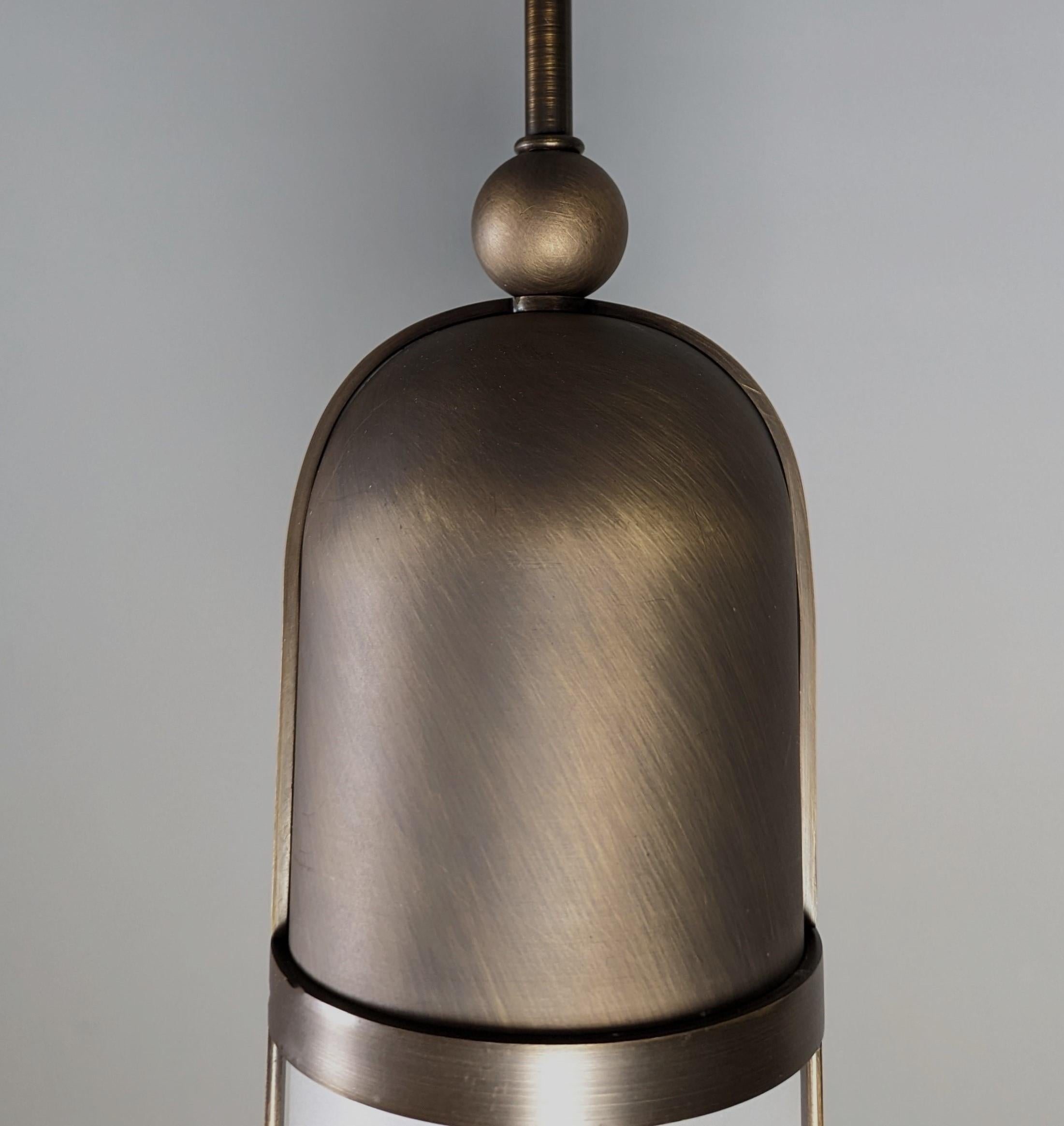 European Imagin Deco Pendant in Antique Bronze, Antique brass and Frosted Glass For Sale