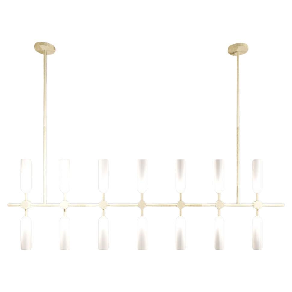 Imagin Duo Chandelier 1 in Brushed Brass and Frosted Glass For Sale