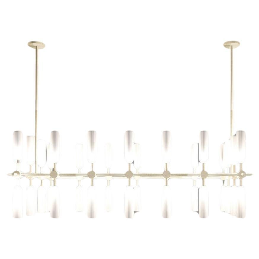 Imagin Duo Chandelier 2 in Brushed Brass and Opal Glass For Sale