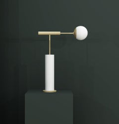 Imagin Geometric Table Lamp in Brushed Brass and Frosted Glass