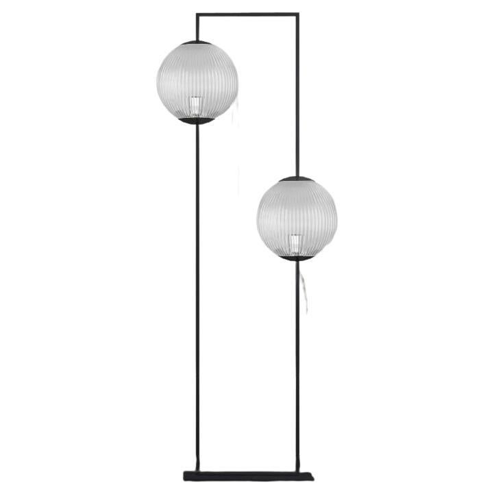 Imagin Globe Floor Lamp in Matt Black and Ribbed Glass For Sale