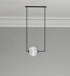 IMAGIN Globe Pendant 1 in Black Powdercoated Metal and Ribbed Glass