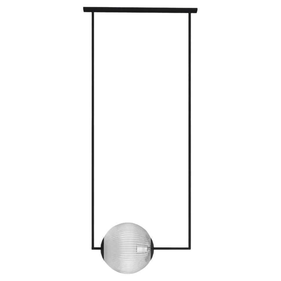 IMAGIN Globe Pendant in Black Powdercoated Metal and Ribbed Glass