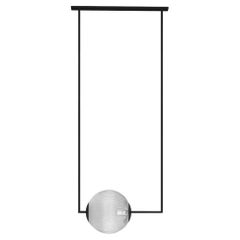 Lampe à suspension globe IMAGIN en métal poudré noir et verre côtelé
