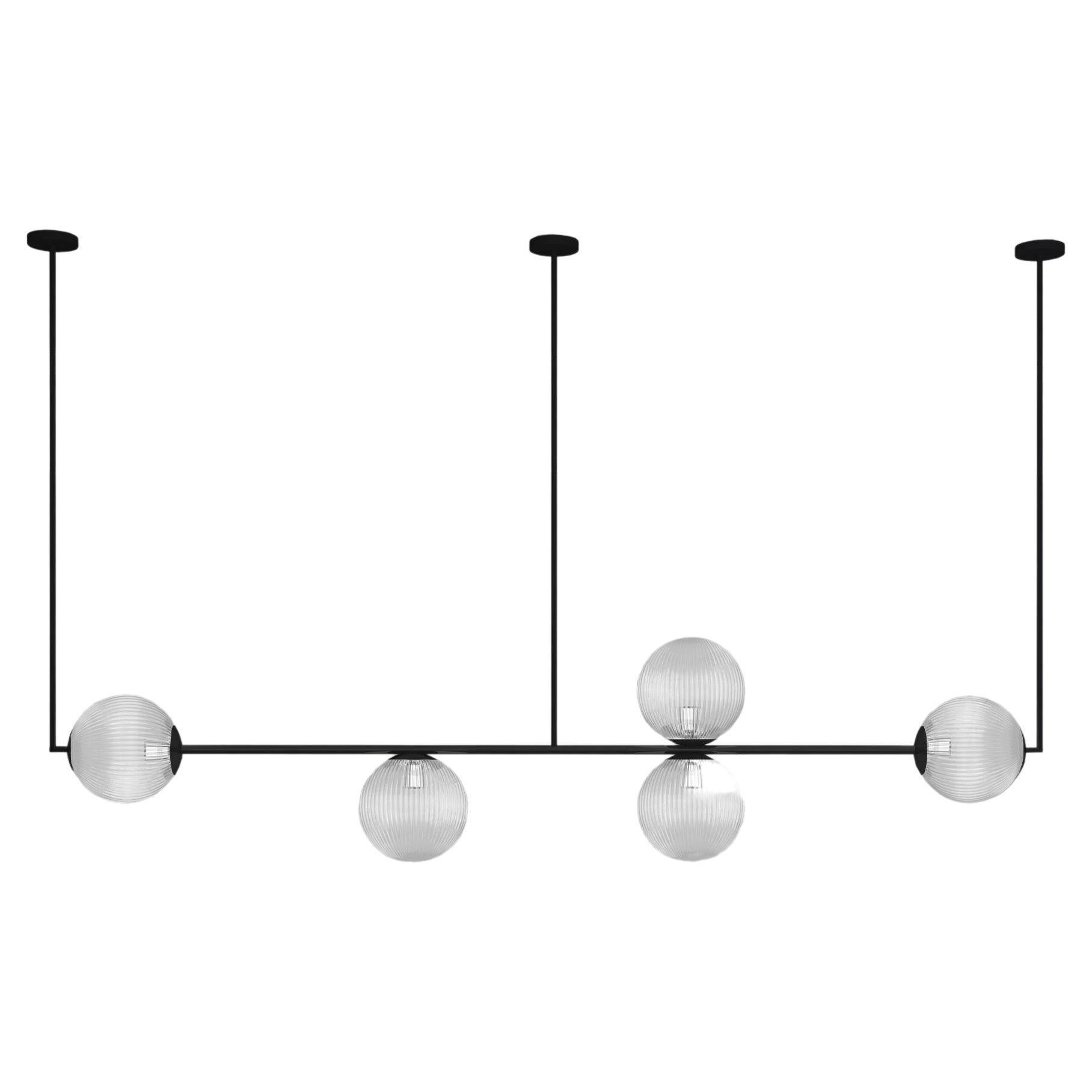 IMAGIN Kugel-Pendelleuchte 1 aus mattem Schwarz und geripptem Glas