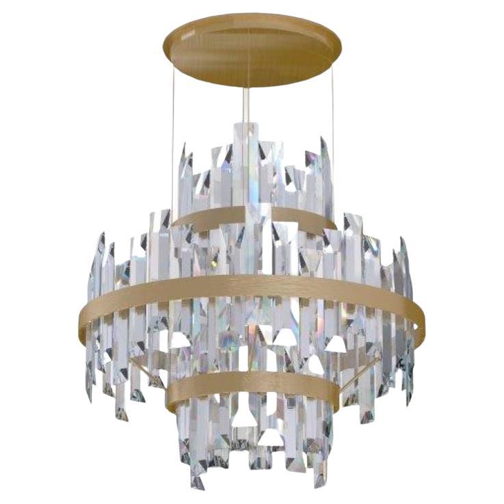 Imagin Luxurious Brushed Brass and Crystal Glass Chandelier For Sale