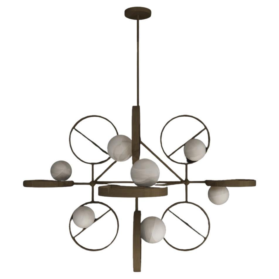 Imagin Minimal Chandelier in Bronze and Opal Glass For Sale