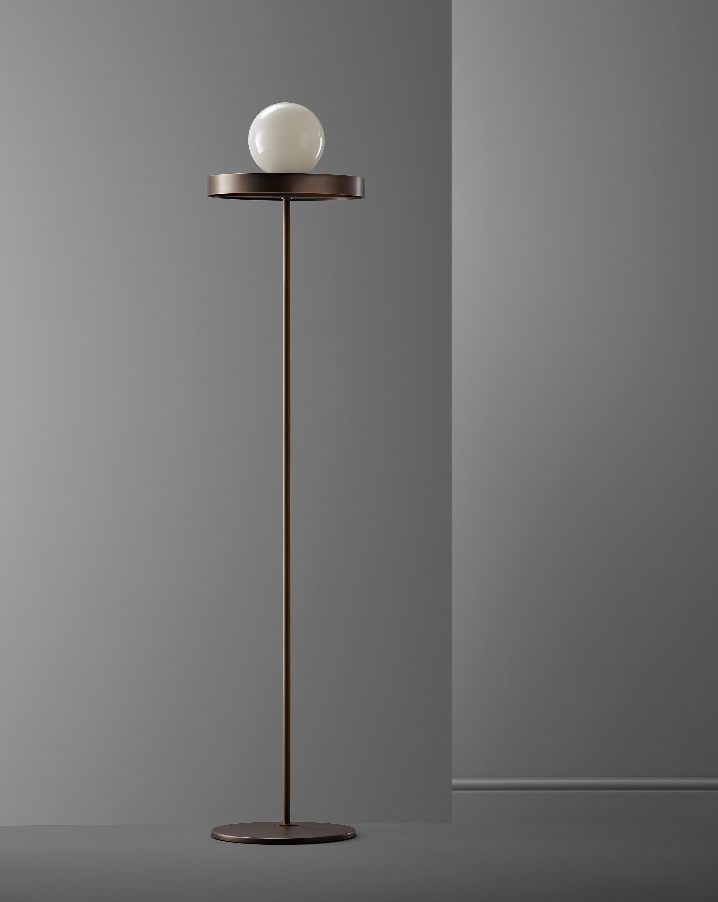 Brushed Imagin Minimal Floor Lamp in Bronze and Opal Glass For Sale