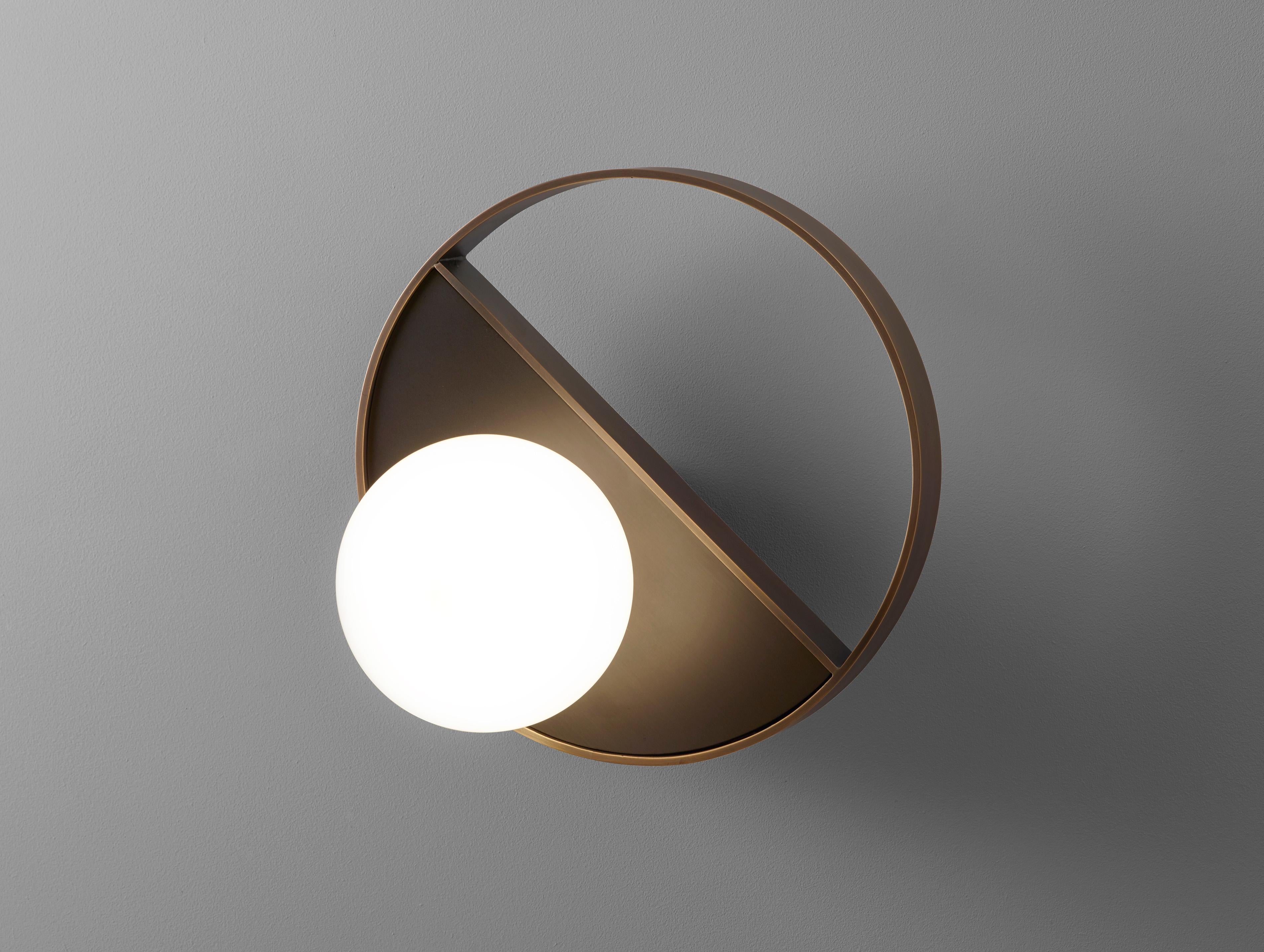 European Imagin Minimal Wall Light in Bronze and Opal Glass For Sale