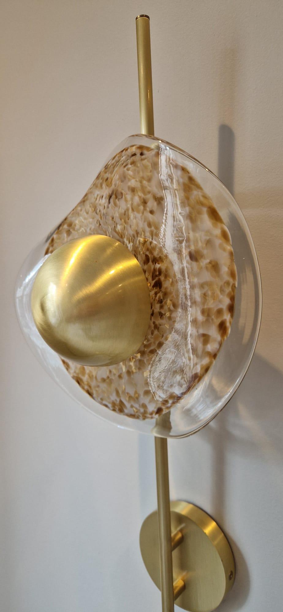 Imagin Ortus Wall Light in Brushed Brass and Decorative Glass In New Condition For Sale In Leighton Buzzard, GB