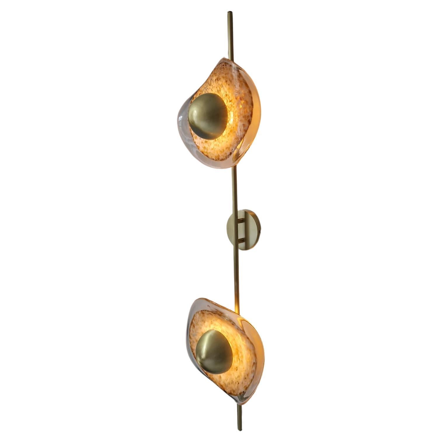 Imagin Ortus Wall Light in Brushed Brass and Decorative Glass For Sale