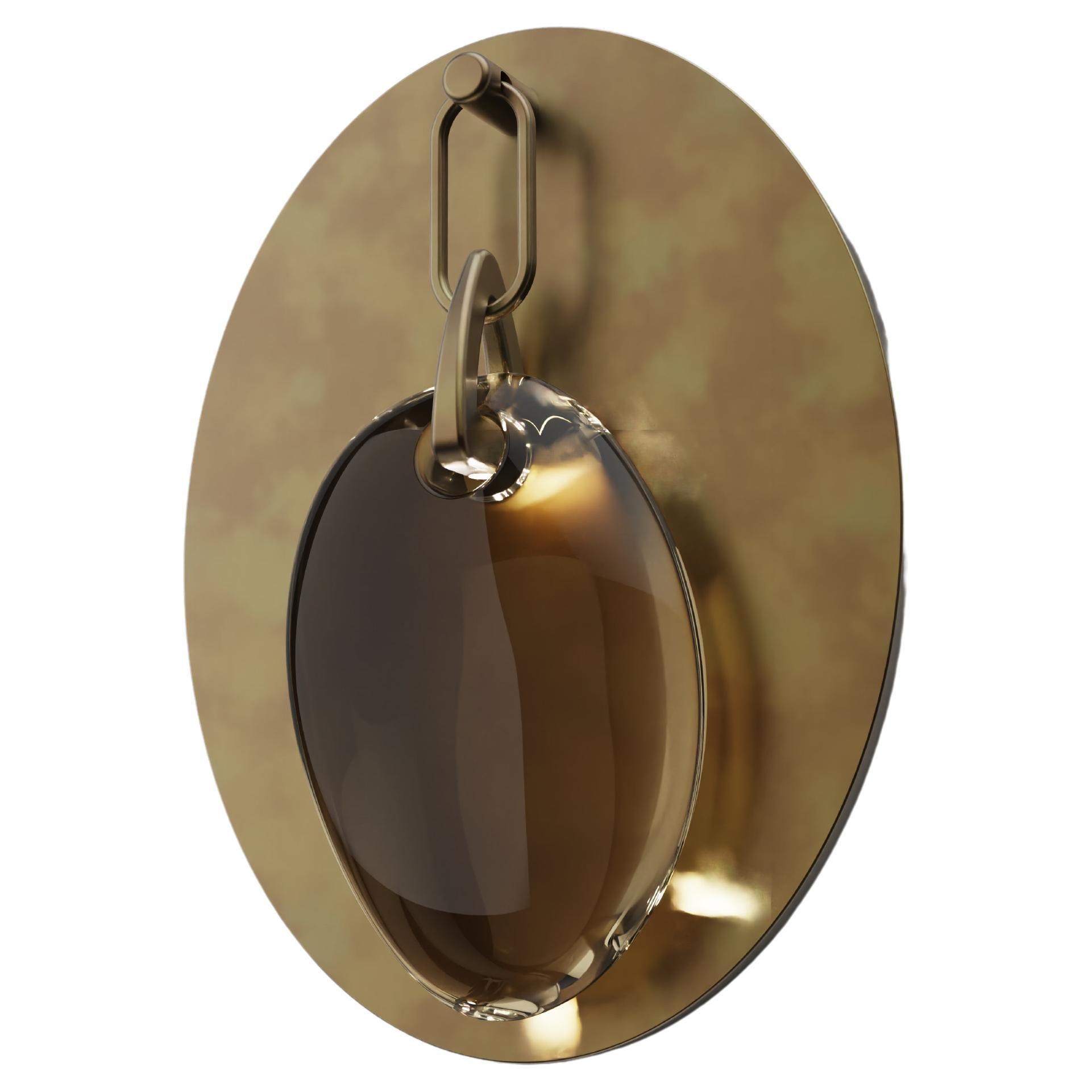 Imagin Pebble Wall Sconce in Antique Brass and Glass For Sale