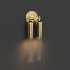 Imagin Rigata Double Wall Sconce in Brushed Brass and Fluted Glass