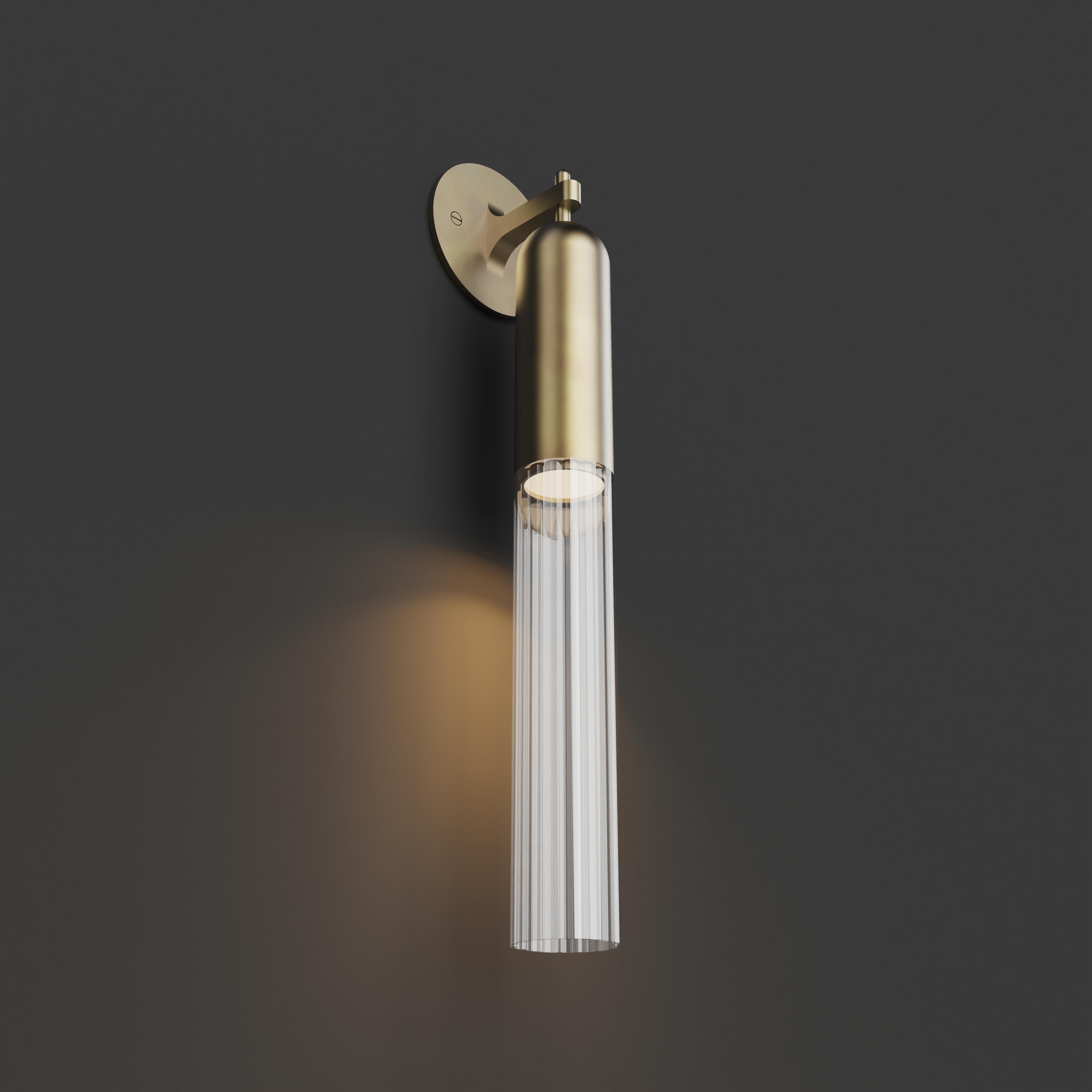 European Imagin Rigata Wall Light in Brushed Brass and Fluted Glass For Sale