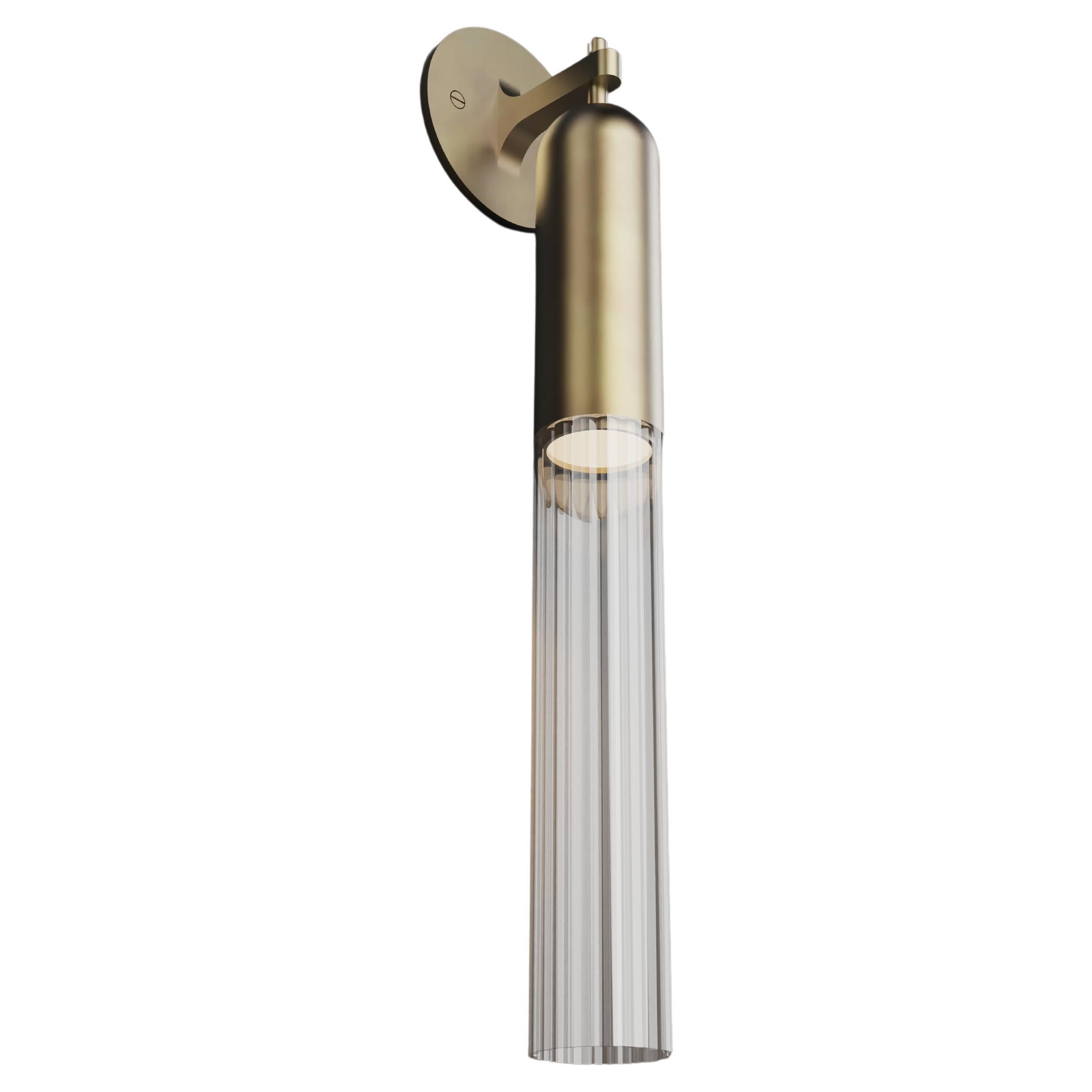 Imagin Rigata Wall Light in Brushed Brass and Fluted Glass For Sale