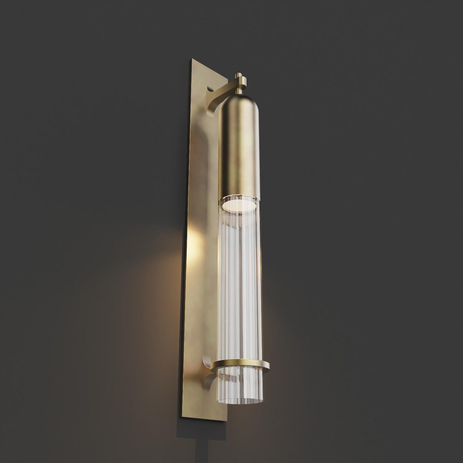 European Imagin Rigata Wall Sconce in Brushed Brass and Fluted Glass For Sale