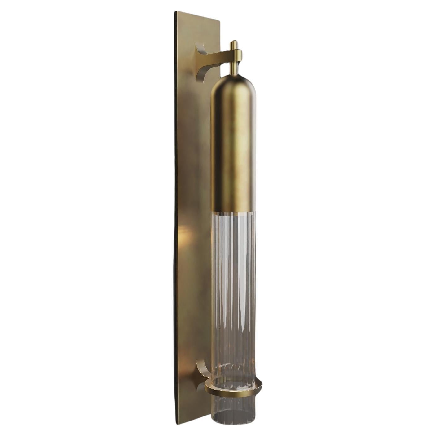 Imagin Rigata Wall Sconce in Brushed Brass and Fluted Glass For Sale