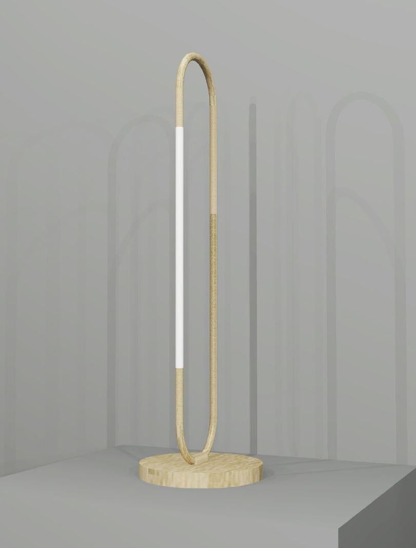 This table lamp is based on infinite loops of brass, coiling continuously to create a free and fluid structure, with subtly integrated lighting elements.

Finishes: brushed brass and opal glass
Height: 500mm
Base Dia: 150mm
Rod DIa: 15mm

Made to