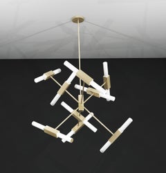 Imagin Tubular Chandelier in Brushed Brass and Frosted Glass