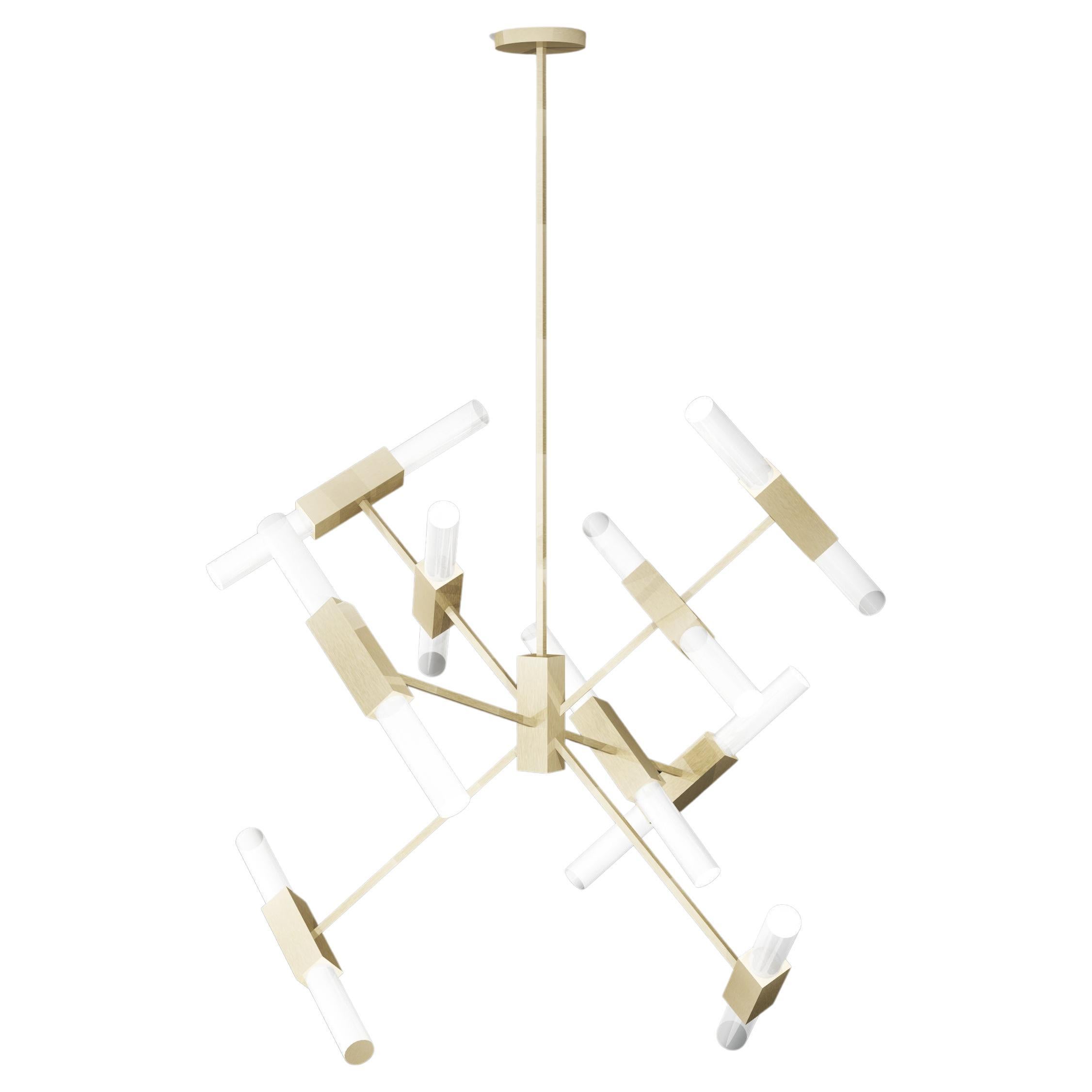 Imagin Tubular Chandelier in Brushed Brass and Frosted Glass For Sale
