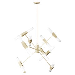 Imagin Tubular Chandelier in Brushed Brass and Frosted Glass