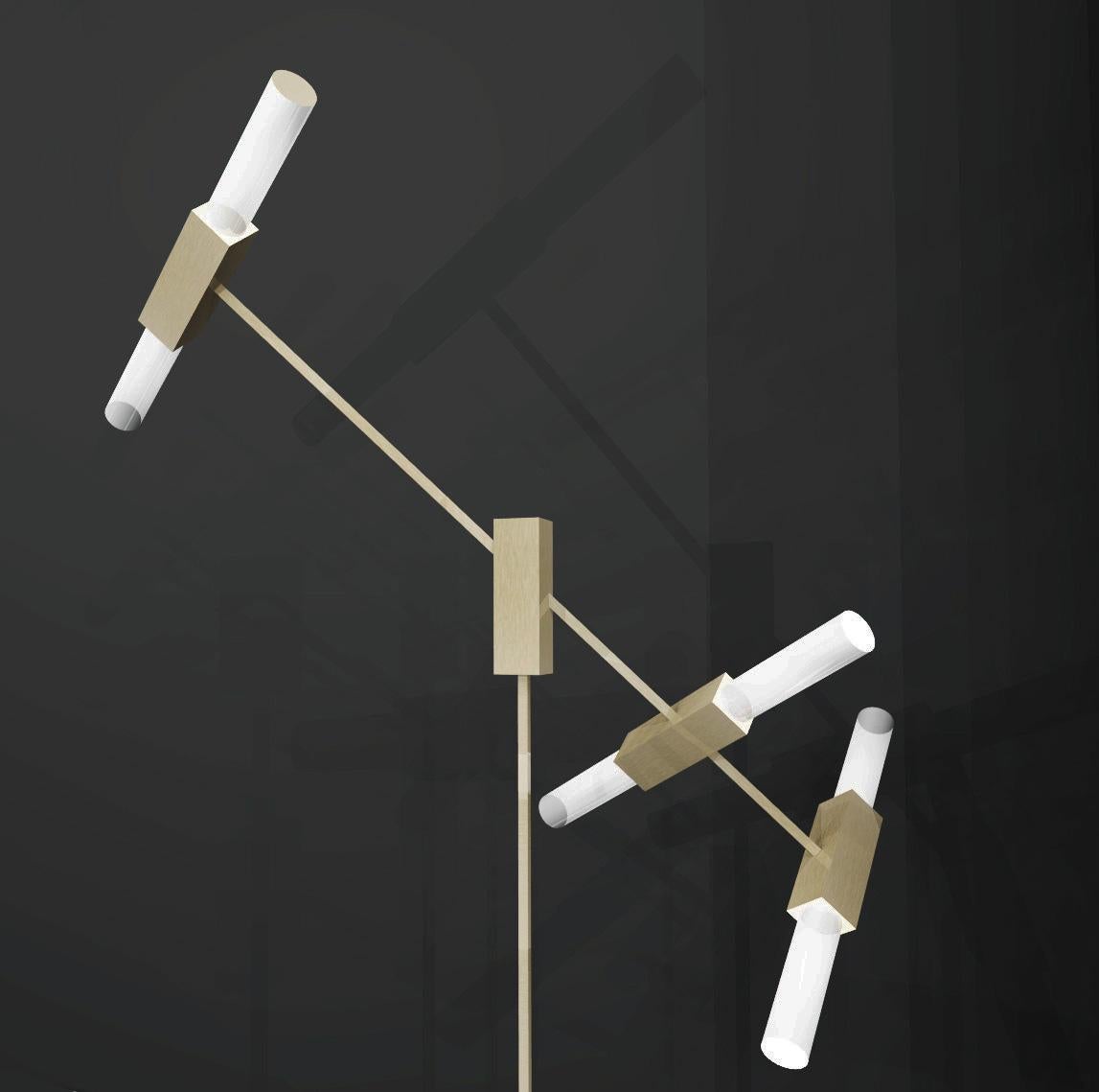Imagin Tubular Floor Lamp in Brushed Brass and Frosted Glass In New Condition For Sale In Leighton Buzzard, GB