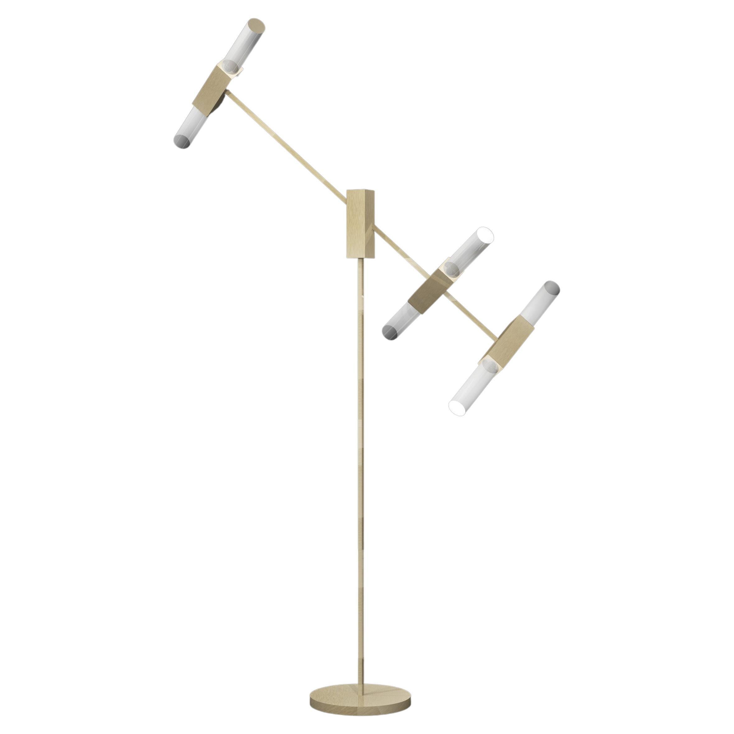 Imagin Tubular Floor Lamp in Brushed Brass and Frosted Glass For Sale