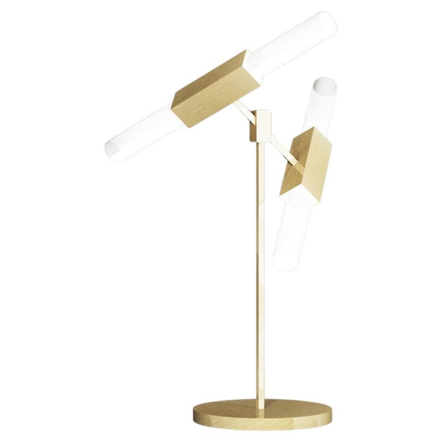 Imagin Tubular Table Lamp in Brushed Brass and Frosted Glass For Sale