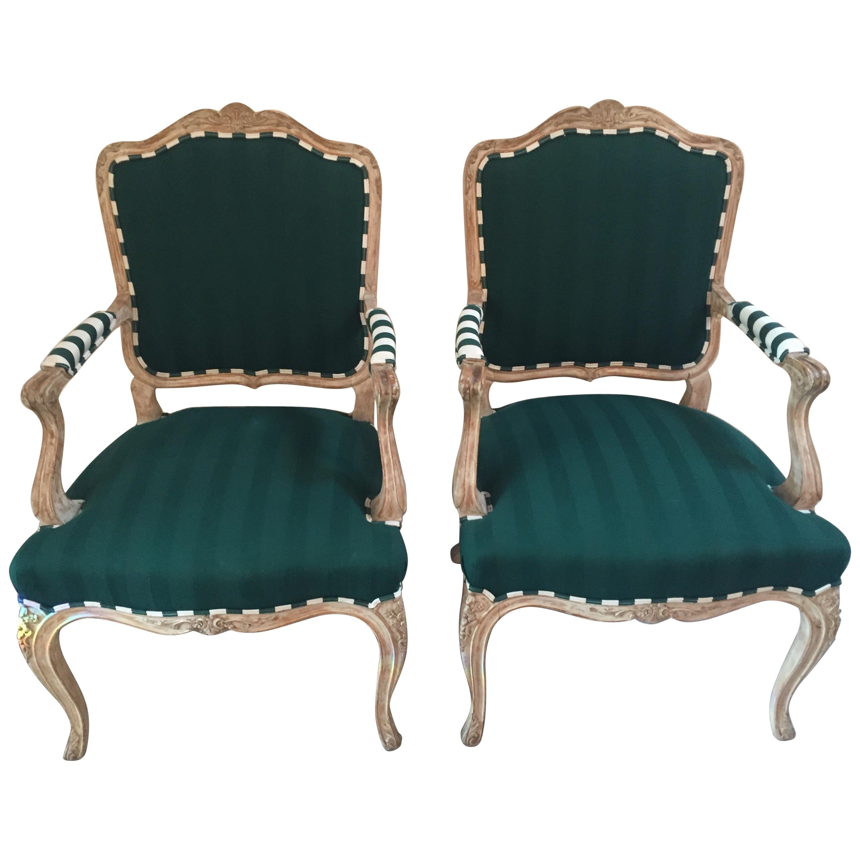 Imaginatively Upholstered Pair of French Style Bergère Club Chairs