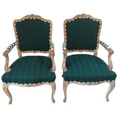 Vintage Imaginatively Upholstered Pair of French Style Bergère Club Chairs