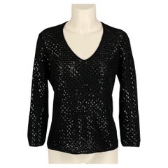 I.MAGNIN Size M Black Cashmere Sequined V-Neck Pullover