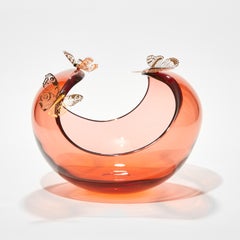 Imago Kaleidoscope II, peach glass & gold butterflies artwork by Hanne Enemark
