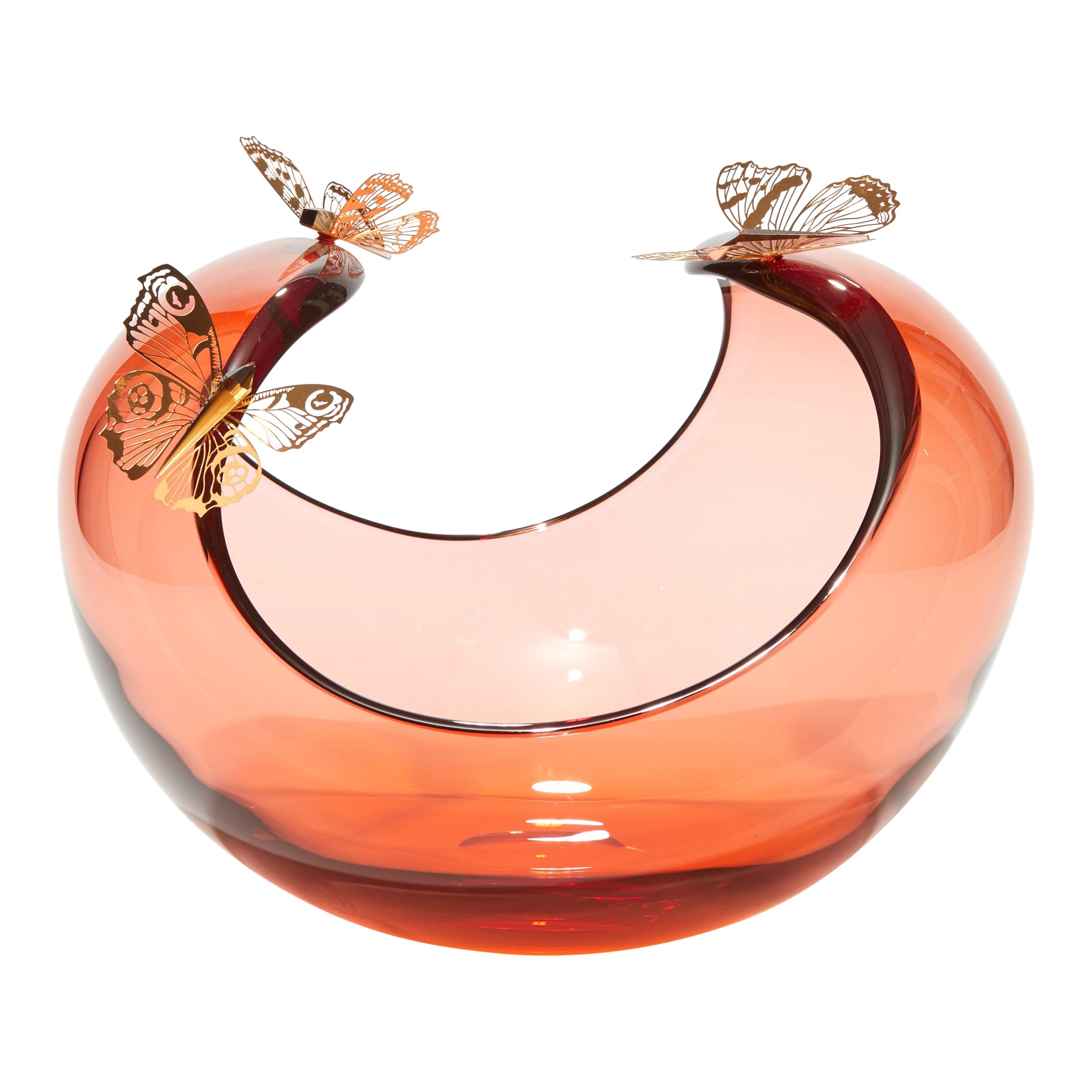 Imago Kaleidoscope II, peach glass 
gold butterflies artwork by Hanne Enemark