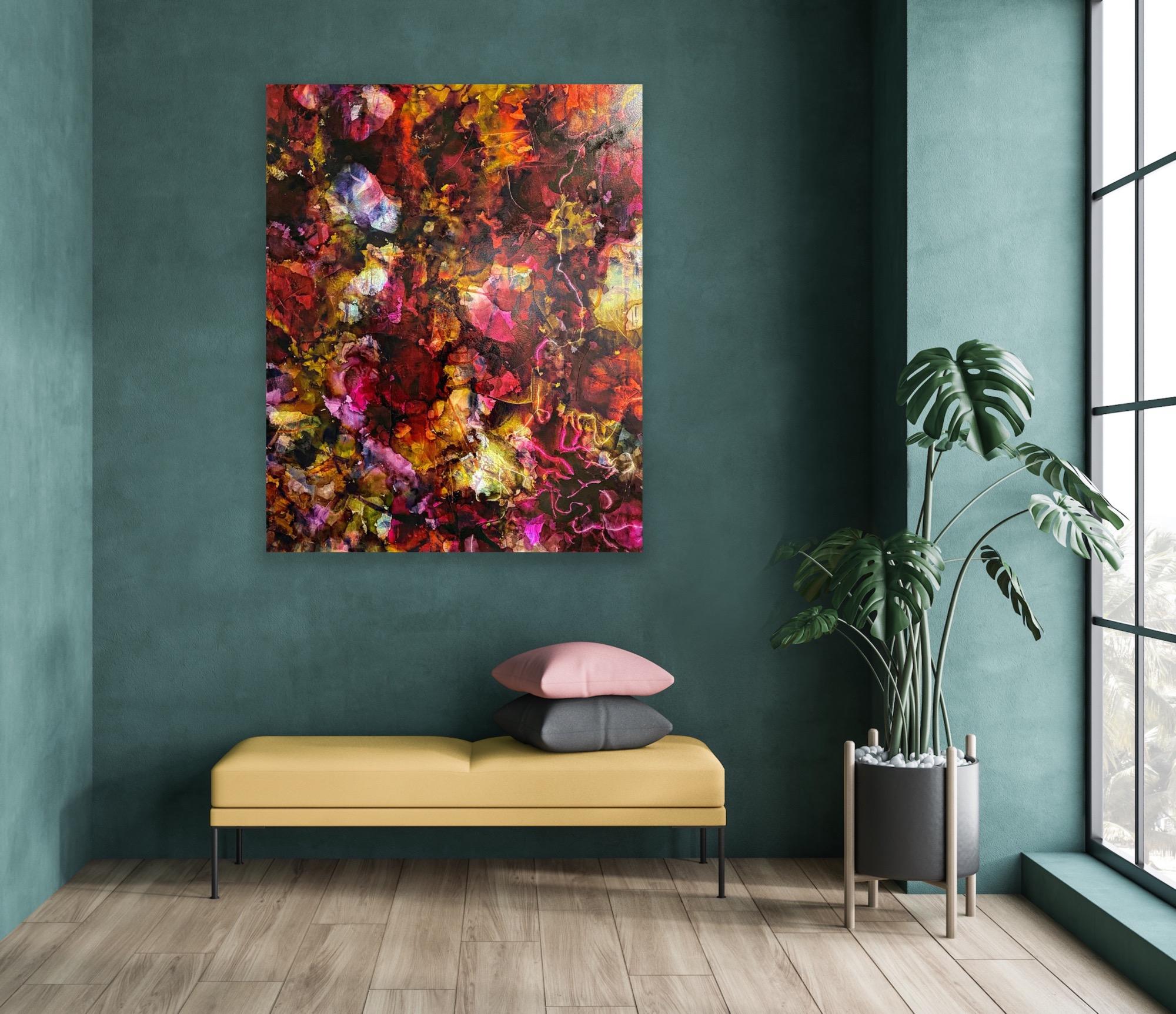 Le cœur à la maison  Techniques mixtes vibrantes, peinture d'art abstraite - Contemporain Painting par Imani Bilal