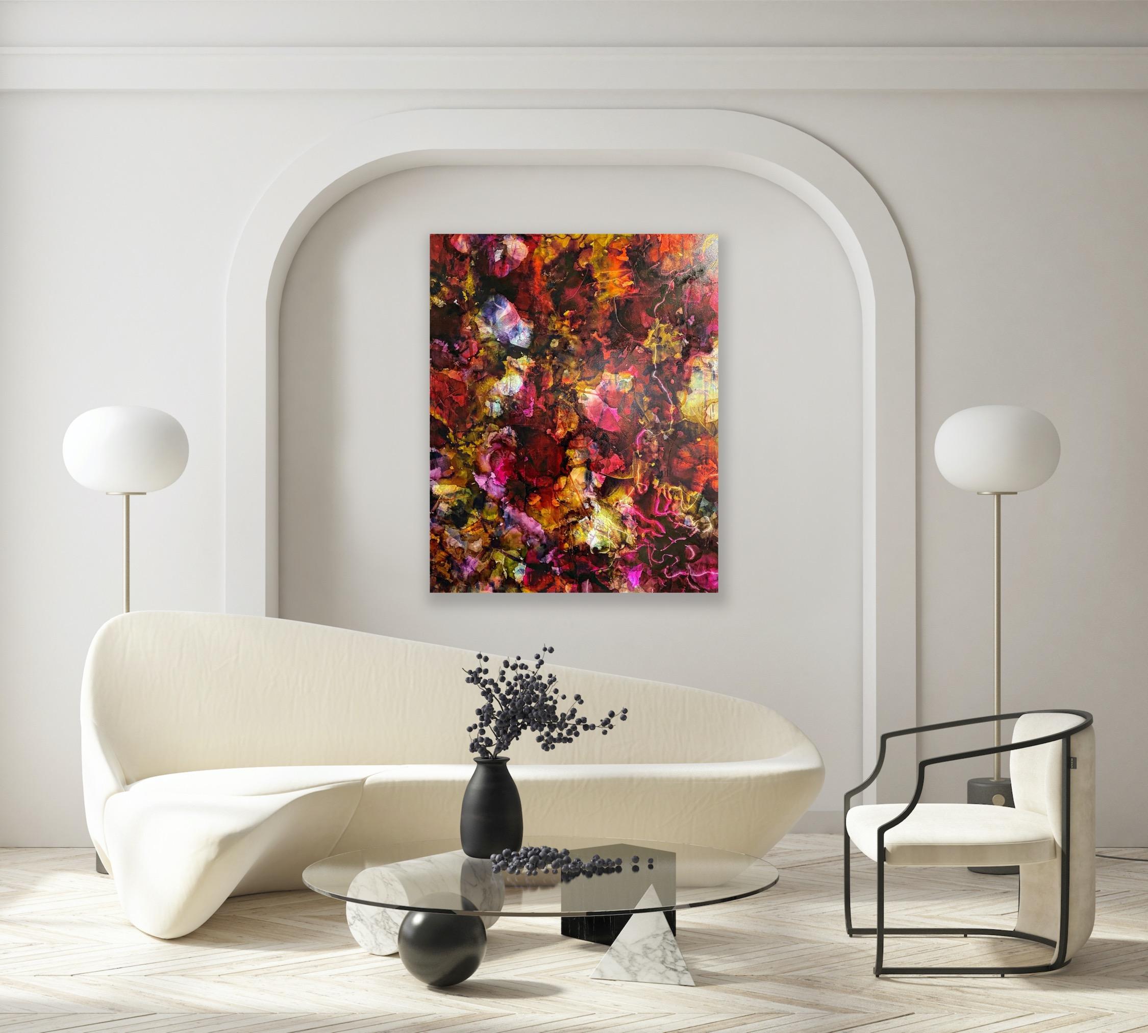 Le cœur à la maison  Techniques mixtes vibrantes, peinture d'art abstraite en vente 2