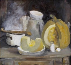 Stilleben auf dem Herd. Öl auf Karton. 33,5x37 cm