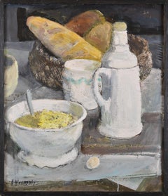 Natura morta con baguette. Cartone, olio. 57x49 cm